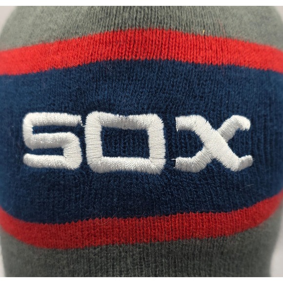 Chicago White Sox Knit Beanie Hat Pom Pom Ear Flaps Tassels MLB Baseball - Picture 2 of 8